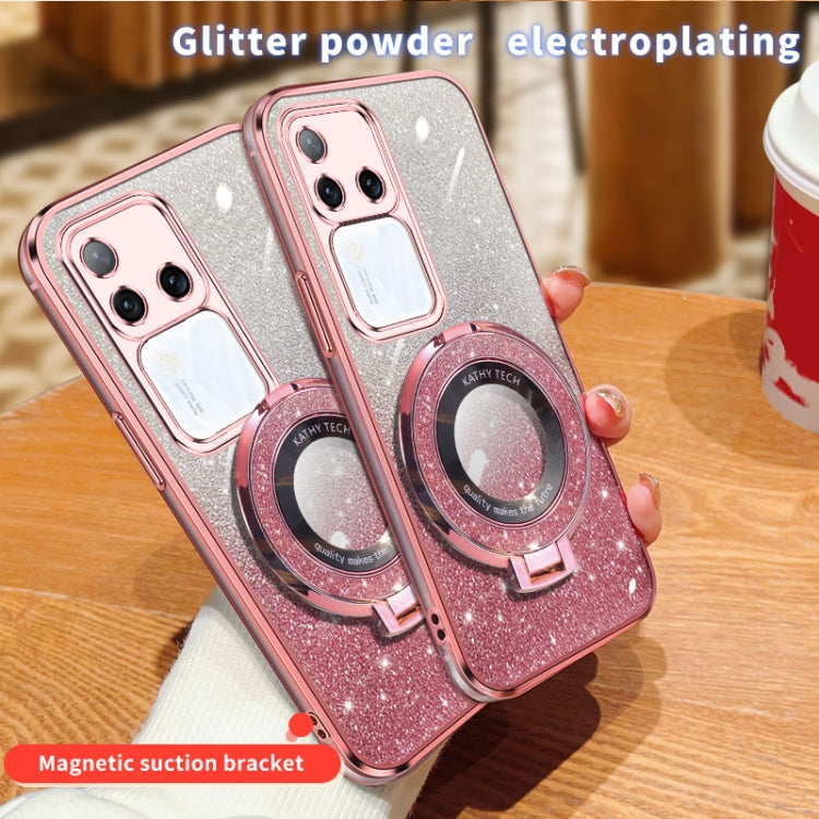 For vivo S18 Pro Plated Gradient Glitter Round Holder TPU Phone Case