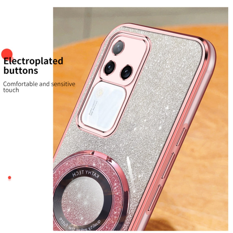 For vivo S18 Pro Plated Gradient Glitter Round Holder TPU Phone Case