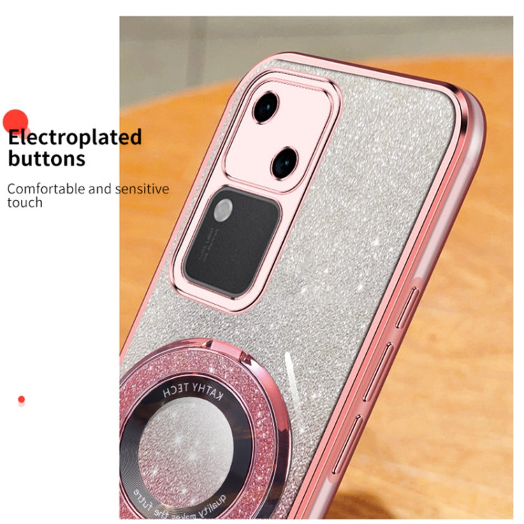 For vivo S18 Plated Gradient Glitter Round Holder TPU Phone Case