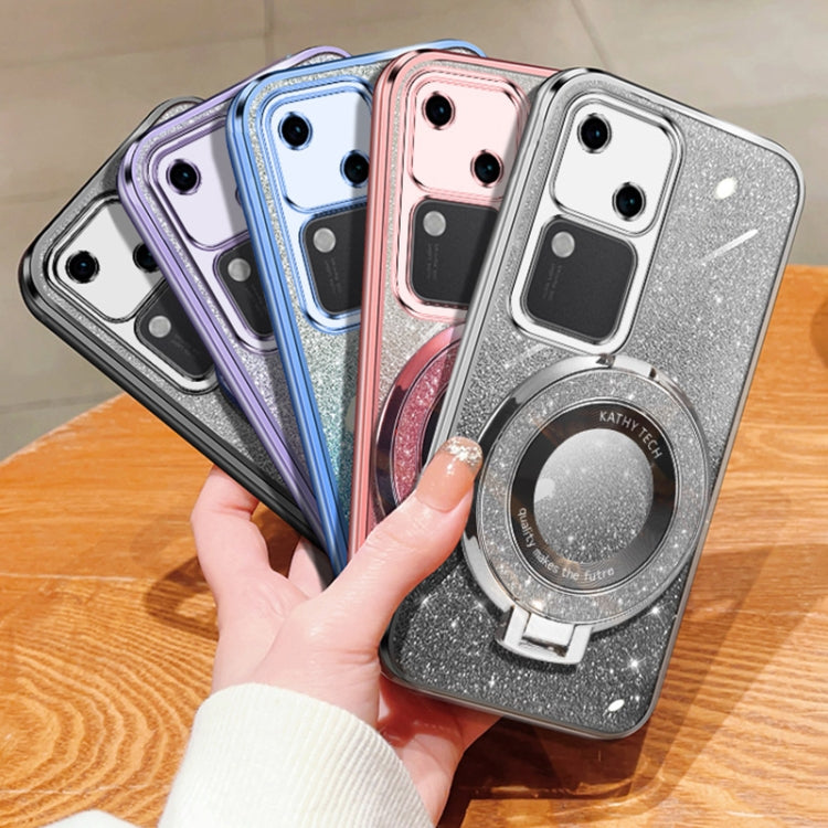 For vivo S18 Plated Gradient Glitter Round Holder TPU Phone Case