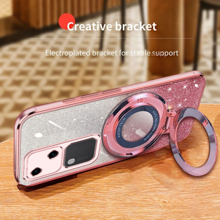 For vivo S18 Plated Gradient Glitter Round Holder TPU Phone Case