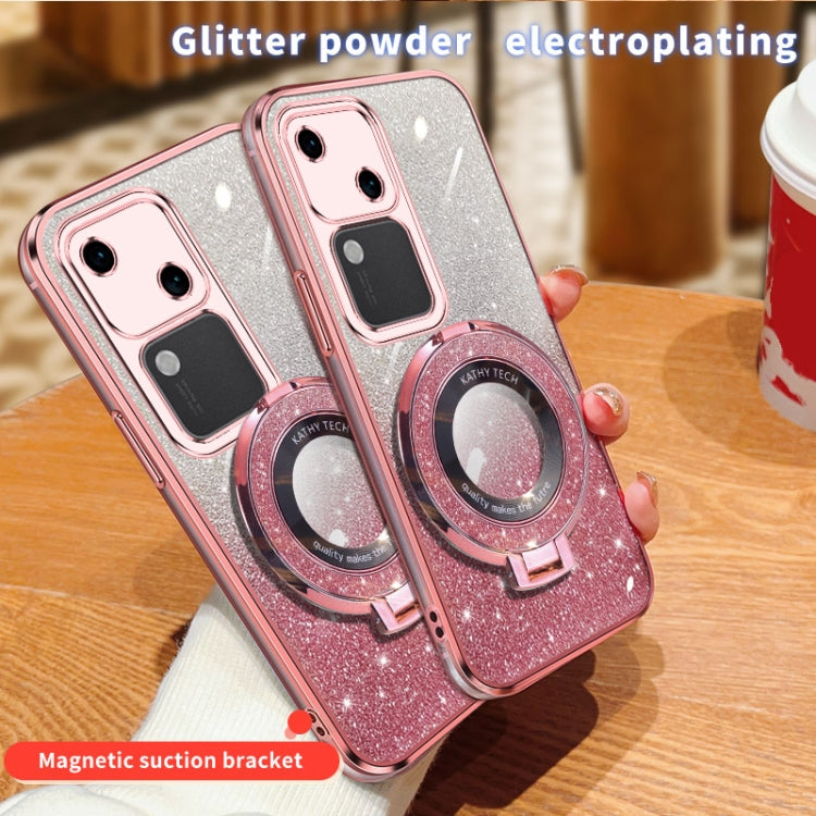 For vivo S18 Plated Gradient Glitter Round Holder TPU Phone Case