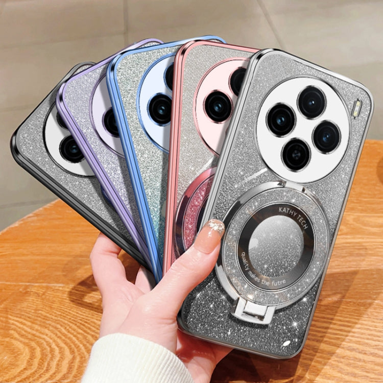 For vivo X100 Plated Gradient Glitter Round Holder TPU Phone Case