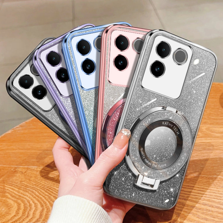 For vivo S17e Plated Gradient Glitter Round Holder TPU Phone Case