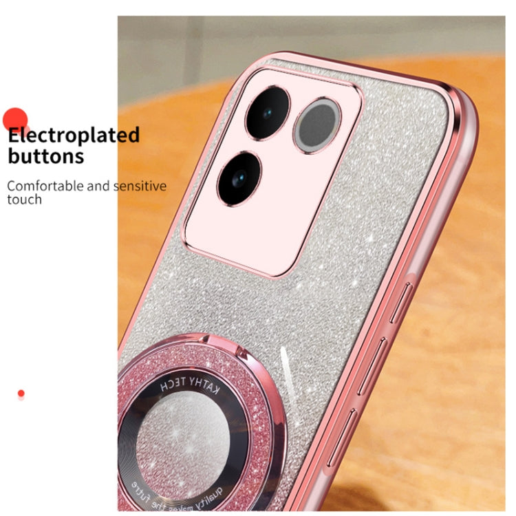For vivo S17e Plated Gradient Glitter Round Holder TPU Phone Case