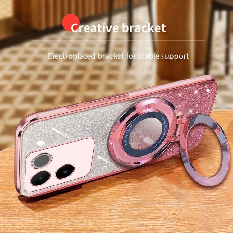 For vivo S17e Plated Gradient Glitter Round Holder TPU Phone Case