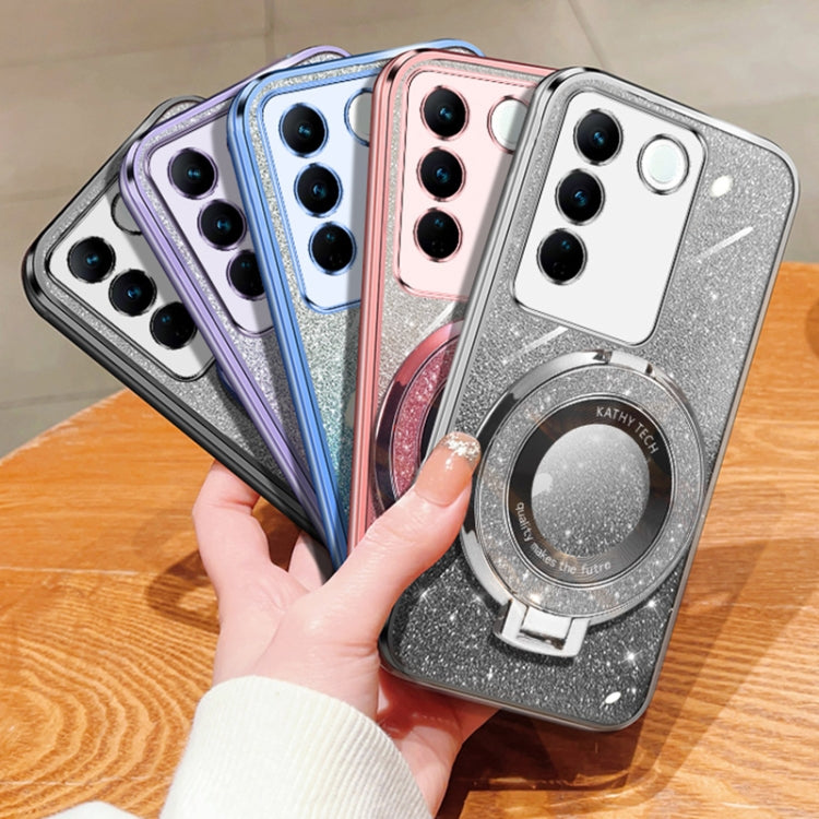 For vivo S16e Plated Gradient Glitter Round Holder TPU Phone Case