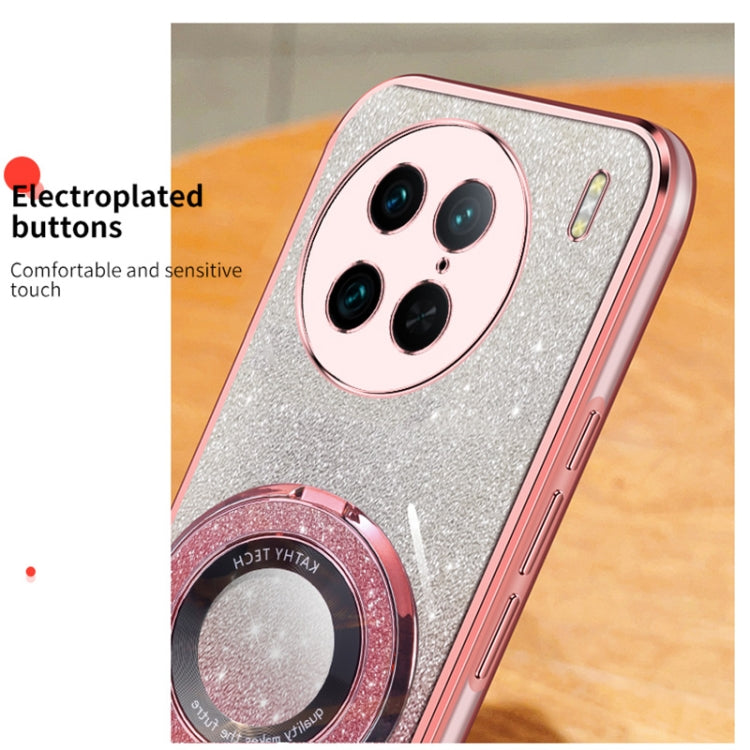 For vivo X90 Pro Plated Gradient Glitter Round Holder TPU Phone Case