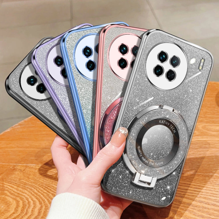 For vivo X90 Plated Gradient Glitter Round Holder TPU Phone Case