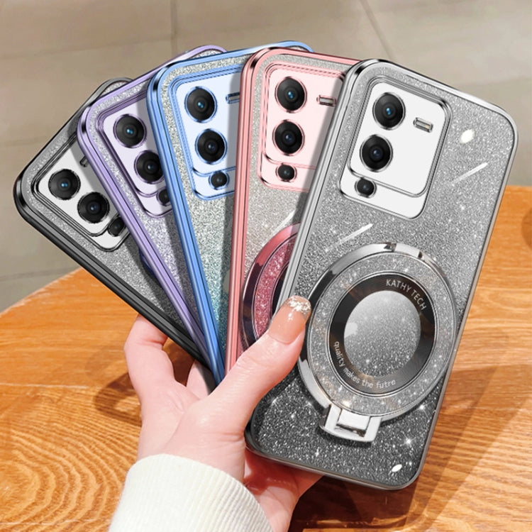 For vivo S15 Pro Plated Gradient Glitter Round Holder TPU Phone Case