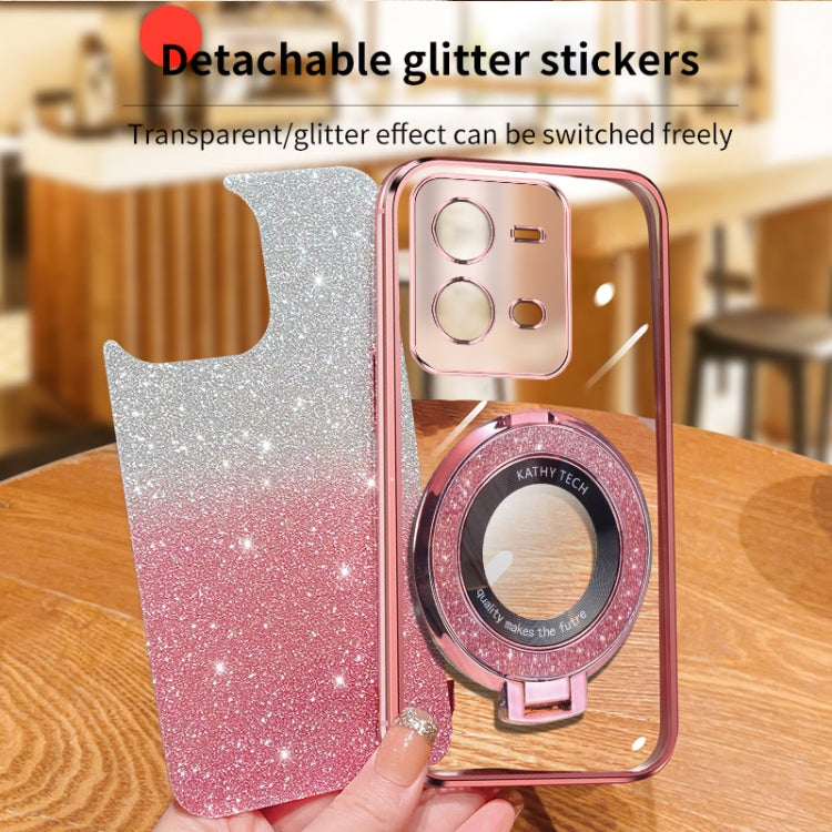For vivo V25 5G Plated Gradient Glitter Round Holder TPU Phone Case