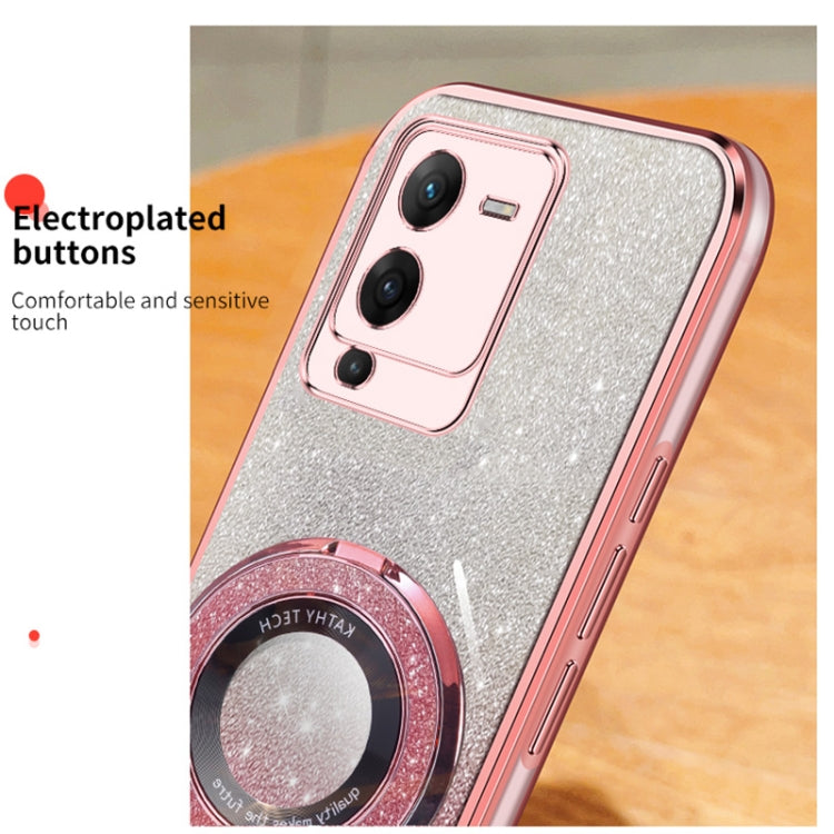 For vivo S15 Plated Gradient Glitter Round Holder TPU Phone Case