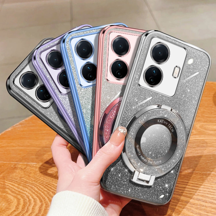 For vivo S15e / T1 Pro Plated Gradient Glitter Round Holder TPU Phone Case