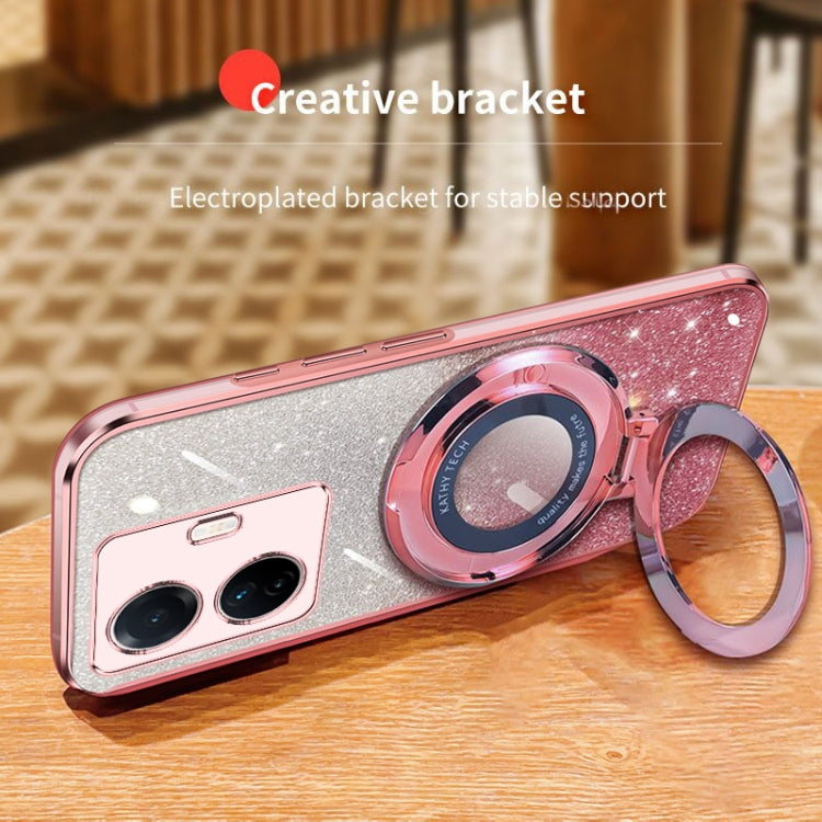 For vivo S15e / T1 Pro Plated Gradient Glitter Round Holder TPU Phone Case
