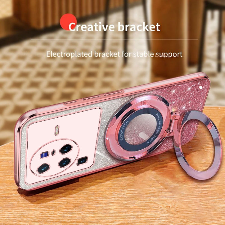 For vivo X80 Pro Plated Gradient Glitter Round Holder TPU Phone Case