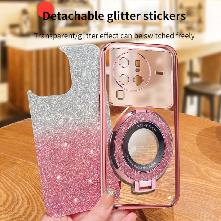 For vivo X80 Pro Plated Gradient Glitter Round Holder TPU Phone Case
