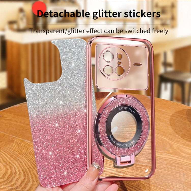 For vivo X80 Plated Gradient Glitter Round Holder TPU Phone Case