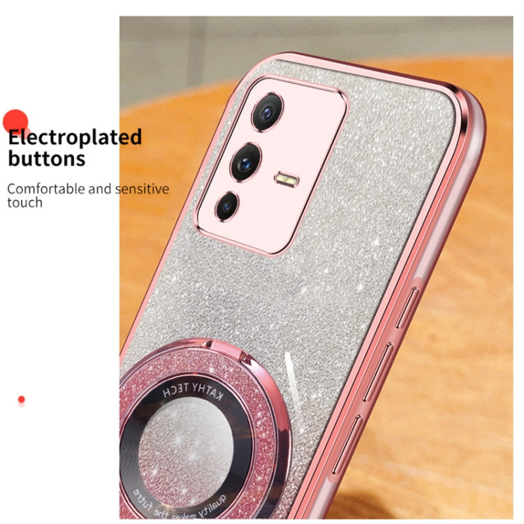 For vivo S12 / V23 5G Plated Gradient Glitter Round Holder TPU Phone Case