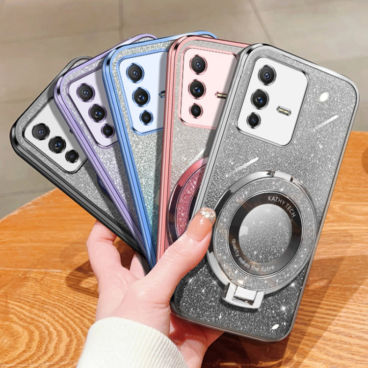 For vivo S12 / V23 5G Plated Gradient Glitter Round Holder TPU Phone Case
