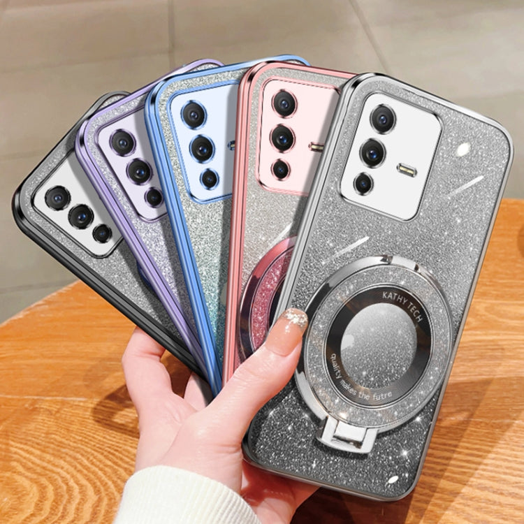 For vivo S12 Pro / V23 Pro Plated Gradient Glitter Round Holder TPU Phone Case