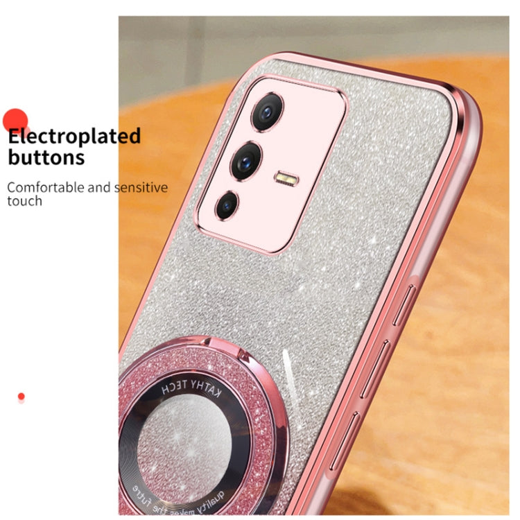 For vivo S12 Pro / V23 Pro Plated Gradient Glitter Round Holder TPU Phone Case