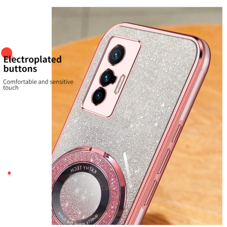 For vivo X70 Plated Gradient Glitter Round Holder TPU Phone Case