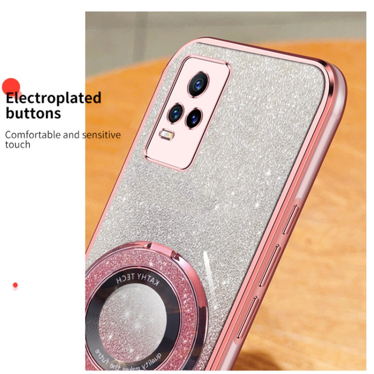 For vivo V21e Plated Gradient Glitter Round Holder TPU Phone Case