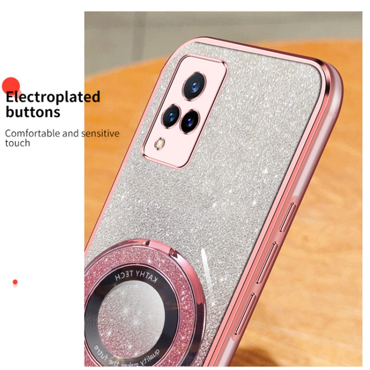For vivo V21 4G / 5G Plated Gradient Glitter Round Holder TPU Phone Case