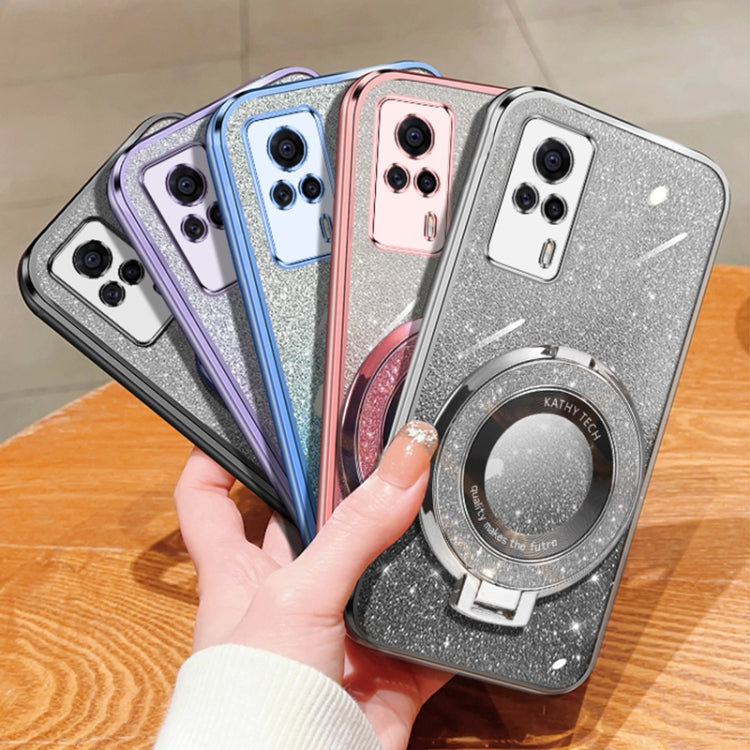 For vivo S9e Plated Gradient Glitter Round Holder TPU Phone Case