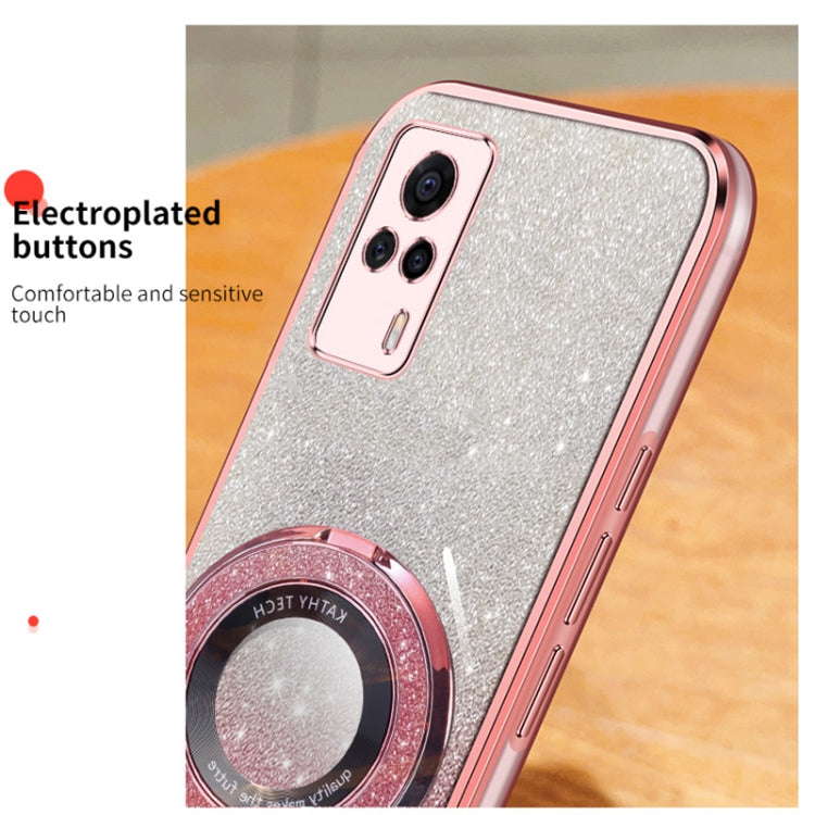 For vivo S9e Plated Gradient Glitter Round Holder TPU Phone Case