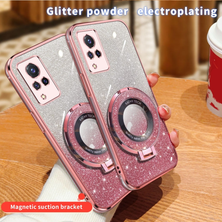 For vivo S9 Plated Gradient Glitter Round Holder TPU Phone Case