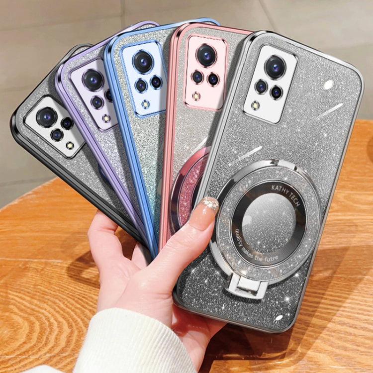 For vivo S9 Plated Gradient Glitter Round Holder TPU Phone Case