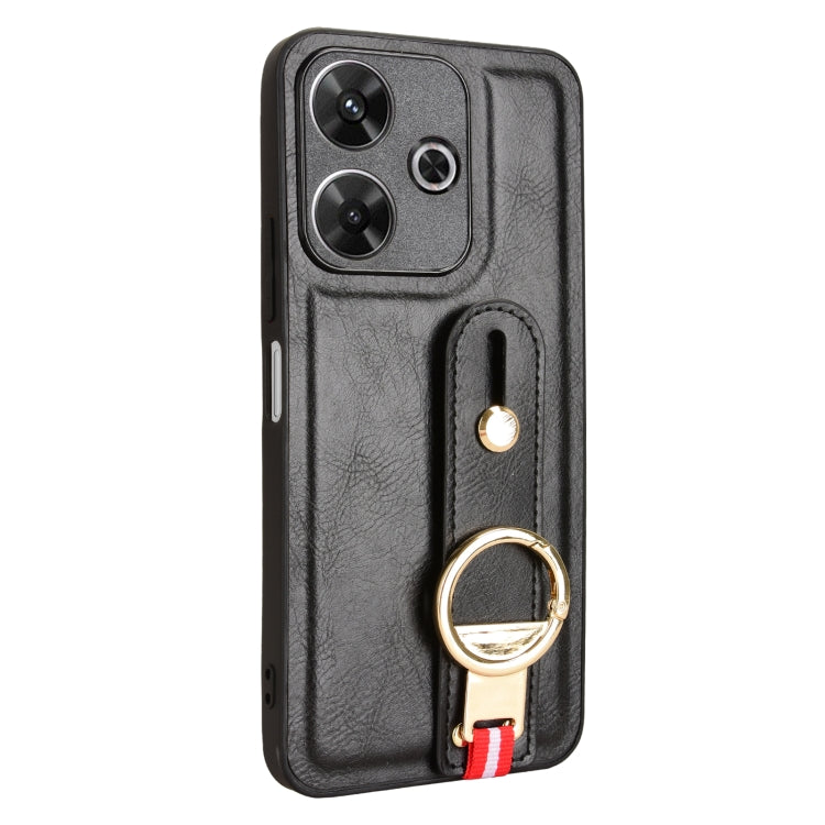For Redmi 13 4G / Note 13R Wristband Leather Back Phone Case