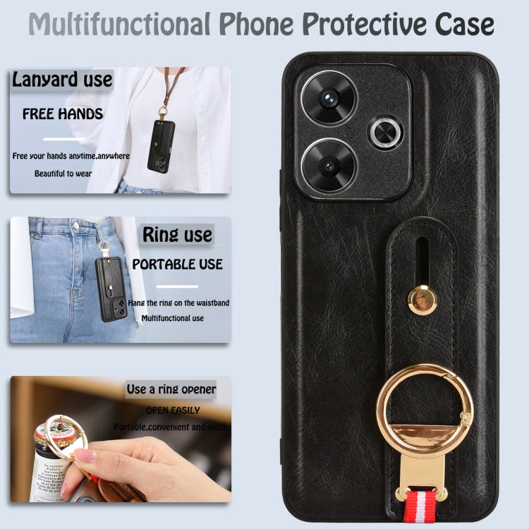 For Redmi 13 4G / Note 13R Wristband Leather Back Phone Case