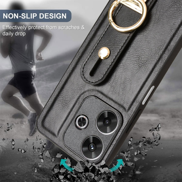 For Redmi 13 4G / Note 13R Wristband Leather Back Phone Case