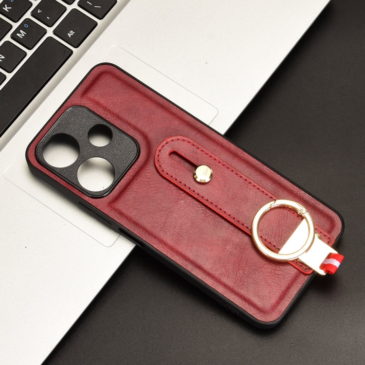 For Redmi 13 4G / Note 13R Wristband Leather Back Phone Case