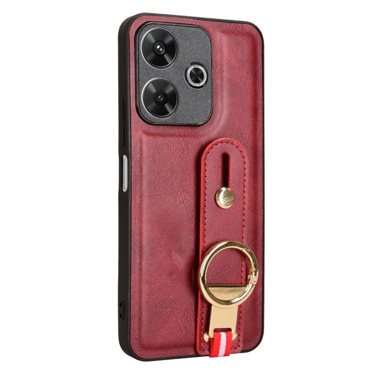 For Redmi 13 4G / Note 13R Wristband Leather Back Phone Case