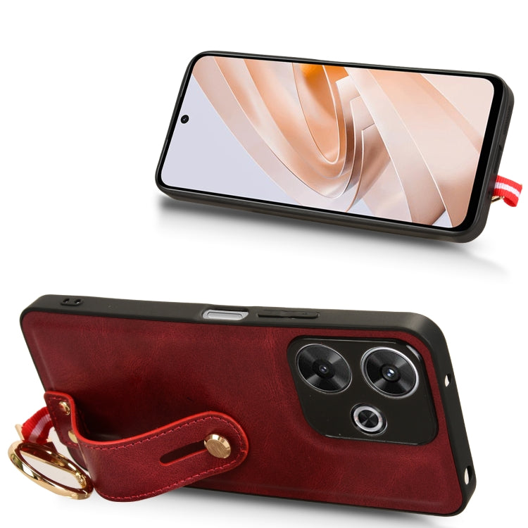 For Redmi 13 4G / Note 13R Wristband Leather Back Phone Case