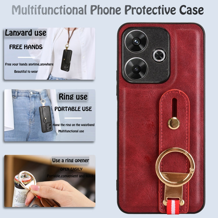 For Redmi 13 4G / Note 13R Wristband Leather Back Phone Case