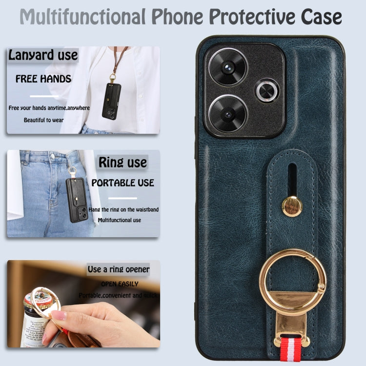 For Redmi 13 4G / Note 13R Wristband Leather Back Phone Case