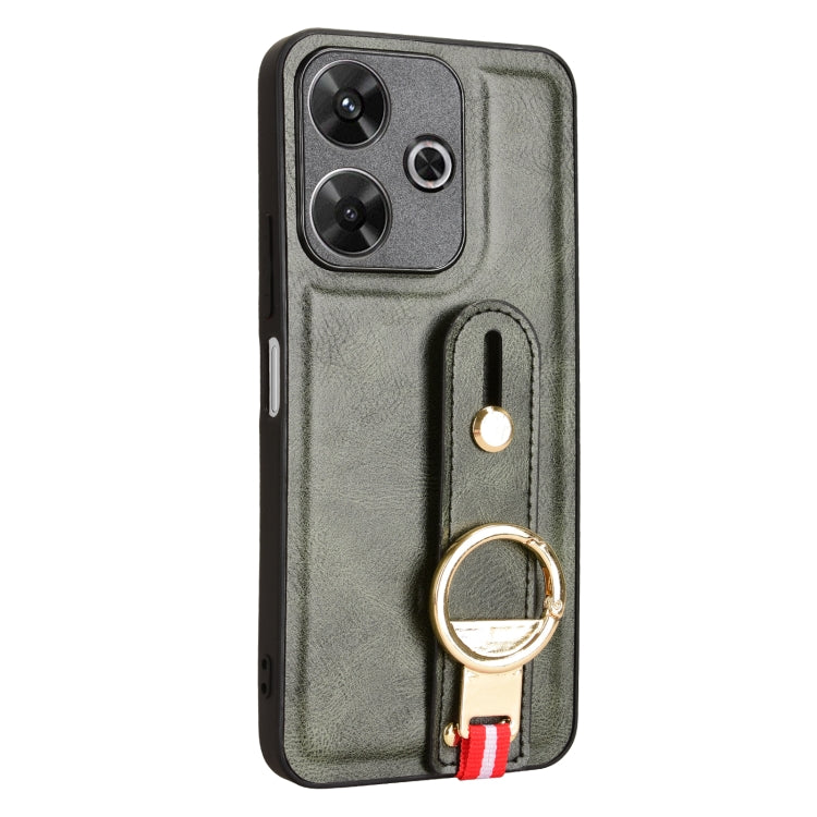For Redmi 13 4G / Note 13R Wristband Leather Back Phone Case