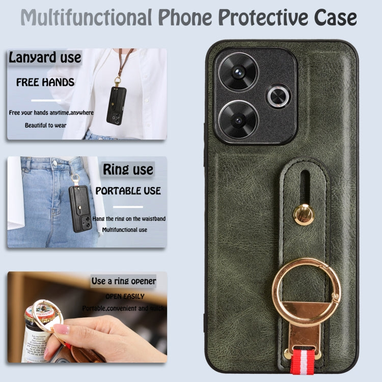 For Redmi 13 4G / Note 13R Wristband Leather Back Phone Case