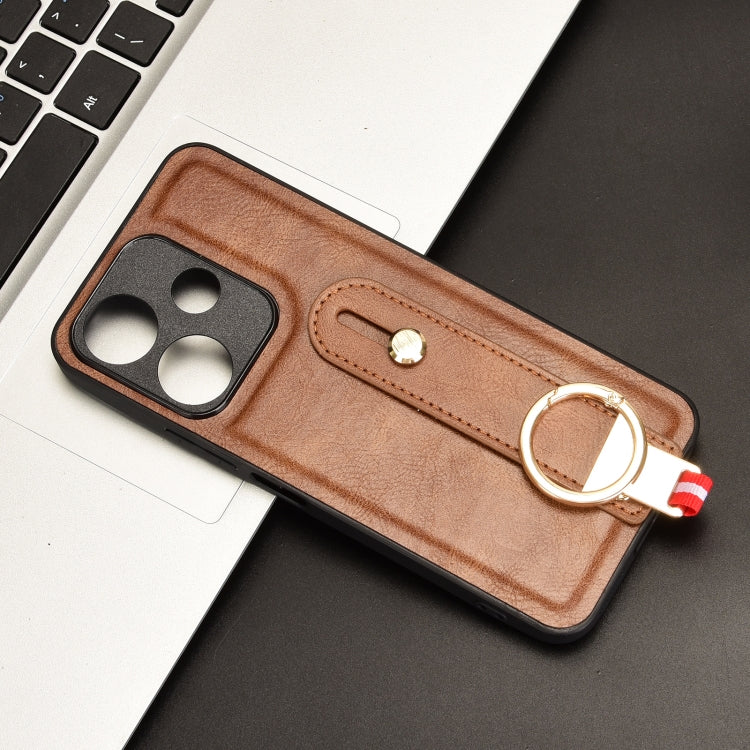 For Redmi 13 4G / Note 13R Wristband Leather Back Phone Case