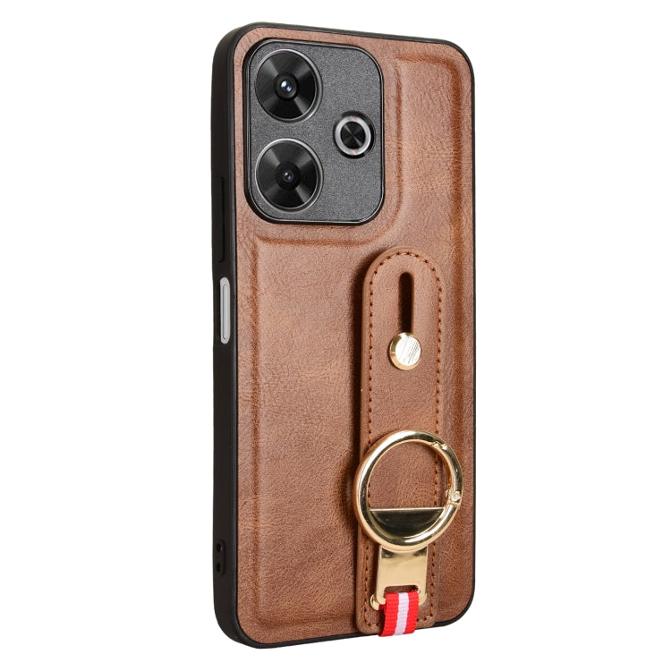For Redmi 13 4G / Note 13R Wristband Leather Back Phone Case