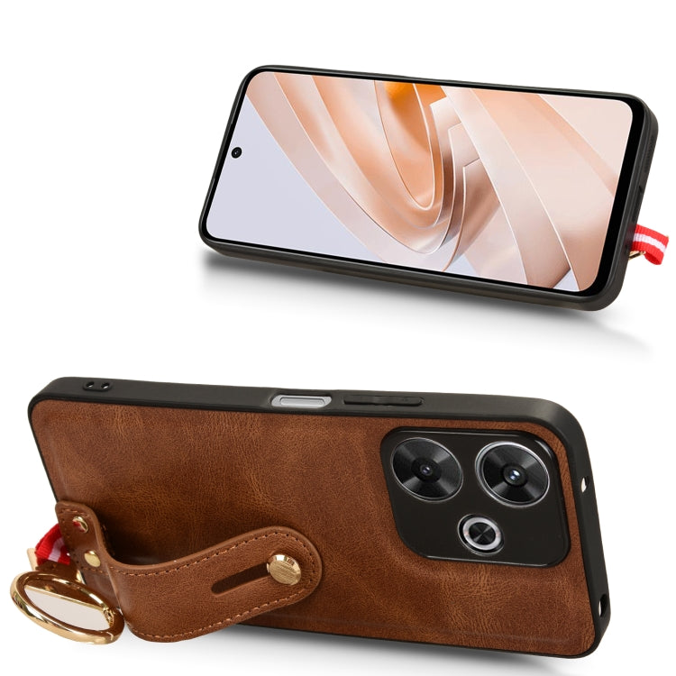For Redmi 13 4G / Note 13R Wristband Leather Back Phone Case