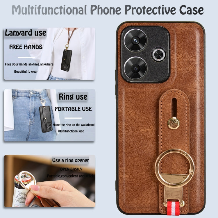 For Redmi 13 4G / Note 13R Wristband Leather Back Phone Case