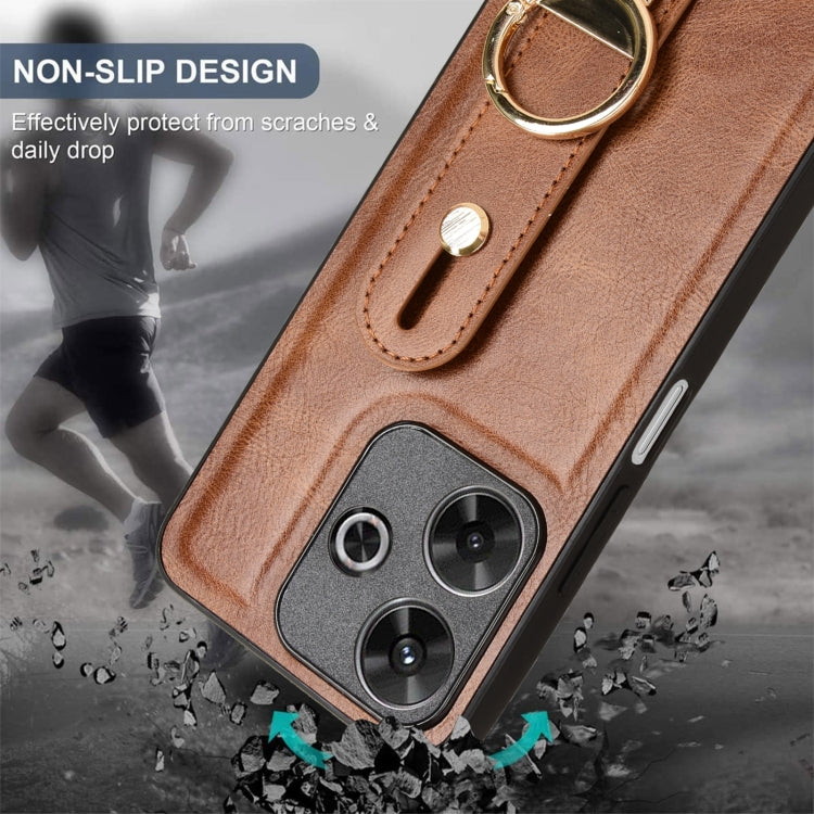 For Redmi 13 4G / Note 13R Wristband Leather Back Phone Case