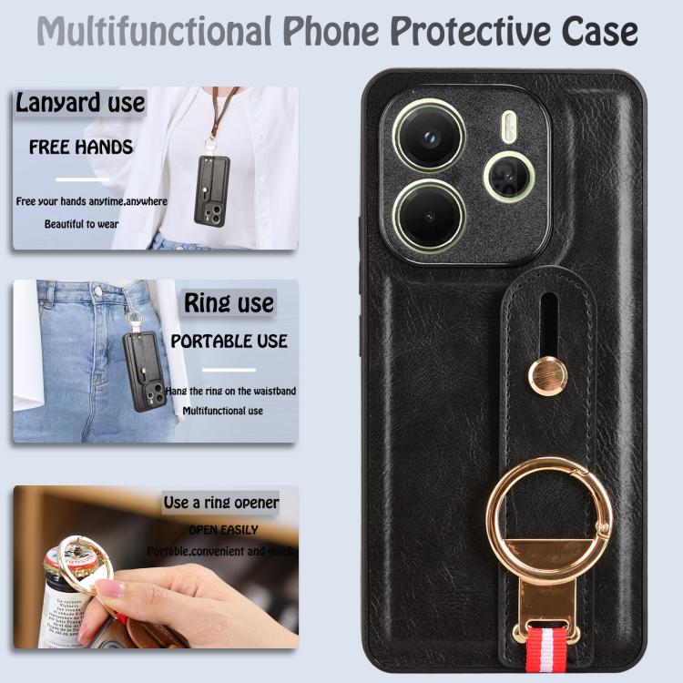 For Redmi Note 14 4G 163.25mm Wristband Leather Back Phone Case
