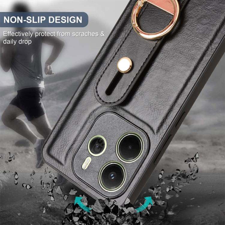 For Redmi Note 14 4G 163.25mm Wristband Leather Back Phone Case