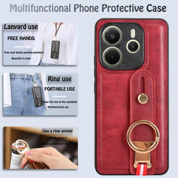 For Redmi Note 14 4G 163.25mm Wristband Leather Back Phone Case